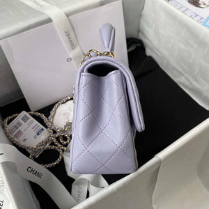 Chanel AS2431 Mini flap Lambskin bag with top handle Light gold Purple - Default Title - View 5