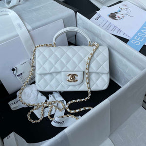 Chanel AS2431 Mini flap Lambskin bag with top handle Light gold White - Default Title - View 1
