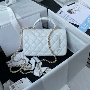 Chanel AS2431 Mini flap Lambskin bag with top handle Light gold White - Default Title - View 2