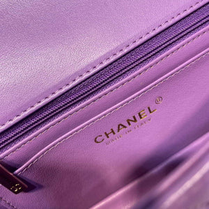 Chanel AS2431 Mini Flap Lambskin Bag with top Handle Purple Bright gold - Default Title - View 9