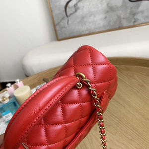 Chanel AS2431 Mini flap Lambskin bag with top handle Red bright gold - Default Title - View 3