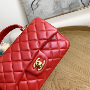 Chanel AS2431 Mini flap Lambskin bag with top handle Red bright gold - Default Title - View 5