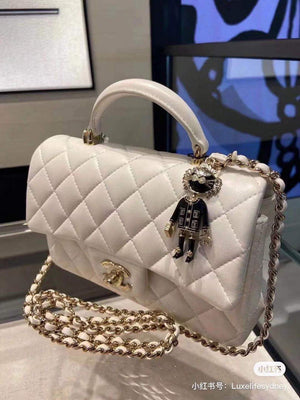 Chanel AS2431 Mini flap Lambskin bag with top handle White Lion Bright Gold - Default Title - View 4