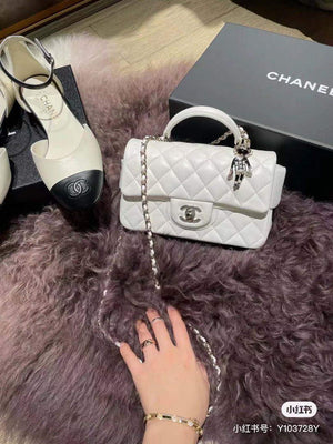 Chanel AS2431 Mini flap Lambskin bag with top handle White Lion Bright Gold - Default Title - View 6