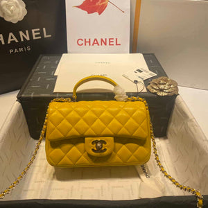Chanel AS2431 Mini Flap Lambskin Bag with top Handle Yellow Bright gold - Default Title - View 1