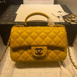Chanel AS2431 Mini Flap Lambskin Bag with top Handle Yellow Bright gold - Default Title - View 2