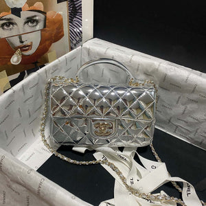 Chanel AS2431 Mini flap Mirror Calfskin Metallic Calfskin & Gold-Tone Metal Silver - Default Title - View 1
