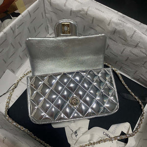 Chanel AS2431 Mini flap Mirror Calfskin Metallic Calfskin & Gold-Tone Metal Silver - Default Title - View 6