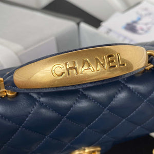 Chanel AS2431 Mini flap Navy Blue Lambskin bag with top handle Gold - Default Title - View 4