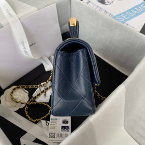 Chanel AS2431 Mini flap Navy Blue Lambskin bag with top handle Gold - Default Title - View 5