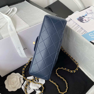 Chanel AS2431 Mini flap Navy Blue Lambskin bag with top handle Gold - Default Title - View 6