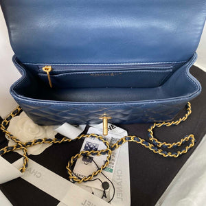 Chanel AS2431 Mini flap Navy Blue Lambskin bag with top handle Gold - Default Title - View 7