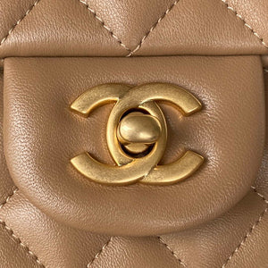 Chanel AS2431 Mini flap Tan Lambskin bag with top handle Gold - Default Title - View 3