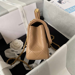Chanel AS2431 Mini flap Tan Lambskin bag with top handle Gold - Default Title - View 5