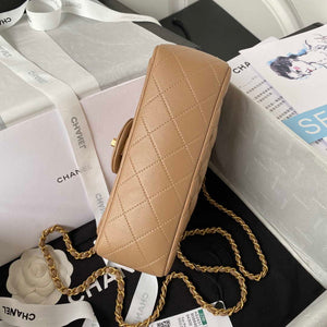 Chanel AS2431 Mini flap Tan Lambskin bag with top handle Gold - Default Title - View 6