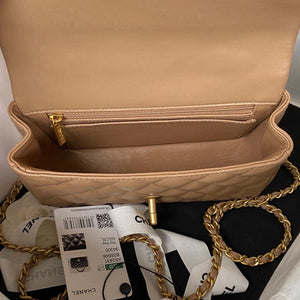 Chanel AS2431 Mini flap Tan Lambskin bag with top handle Gold - Default Title - View 7