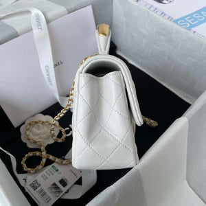Chanel AS2431 Mini flap White Lambskin bag with top handle Gold - Default Title - View 5