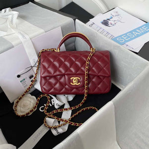 Chanel AS2431 Mini flap Wine Red Lambskin bag with top handle Gold - Default Title - View 1