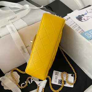 Chanel AS2431 Mini flap Yellow Lambskin bag with top handle Gold - Default Title - View 6