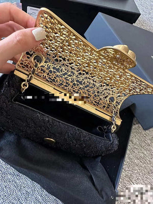 Chanel AS3526 Mini Evening Bag Wool Tweed & Gold-Tone Metal Black - Default Title - View 13