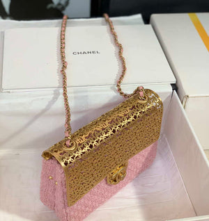 Chanel AS3526 Mini Evening Bag Wool Tweed & Gold-Tone Metal Light Pink - Default Title - View 3