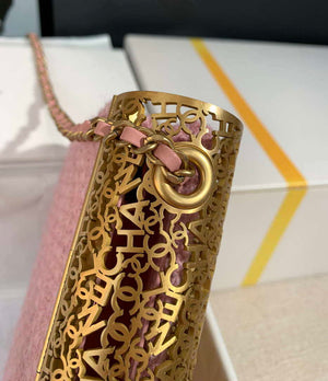 Chanel AS3526 Mini Evening Bag Wool Tweed & Gold-Tone Metal Light Pink - Default Title - View 7
