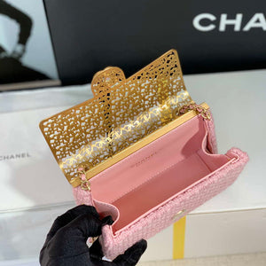 Chanel AS3526 Mini Evening Bag Wool Tweed & Gold-Tone Metal Light Pink - Default Title - View 9