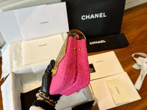 Chanel AS3526 Mini Evening Bag Wool Tweed & Gold-Tone Metal Rose Red - Default Title - View 3