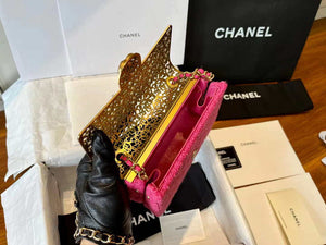 Chanel AS3526 Mini Evening Bag Wool Tweed & Gold-Tone Metal Rose Red - Default Title - View 7