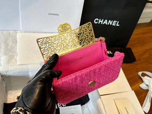 Chanel AS3526 Mini Evening Bag Wool Tweed & Gold-Tone Metal Rose Red - Default Title - View 8