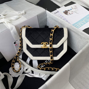 Chanel AS2597 Mini Flap Bag Velvet & Gold Tone Metal Black & White - Default Title - View 1