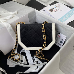 Chanel AS2597 Mini Flap Bag Velvet & Gold Tone Metal Black & White - Default Title - View 2