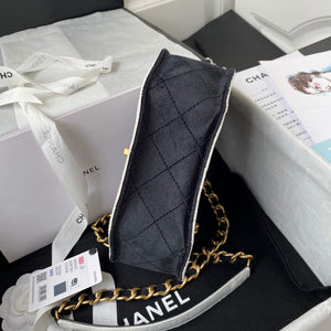 Chanel AS2597 Mini Flap Bag Velvet & Gold Tone Metal Black & White - Default Title - View 6