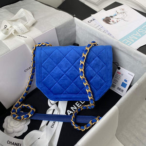 Chanel AS2597 Mini Flap Bag Velvet & Gold Tone Metal Blue - Default Title - View 2
