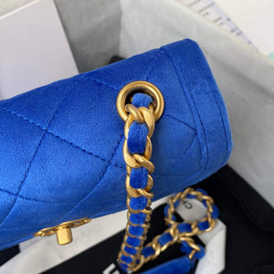 Chanel AS2597 Mini Flap Bag Velvet & Gold Tone Metal Blue - Default Title - View 4