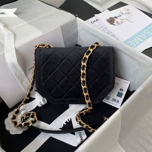 Chanel AS2597 Mini Flap Bag Velvet & Gold Tone Metal Black - Default Title - View 2