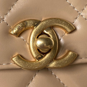 Chanel AS2615 Woc Wallet on Chain with Gold Charm Mini Vintage Calfskin Bag Apricot - Default Title - View 3