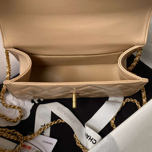 Chanel AS2615 Woc Wallet on Chain with Gold Charm Mini Vintage Calfskin Bag Apricot - Default Title - View 7