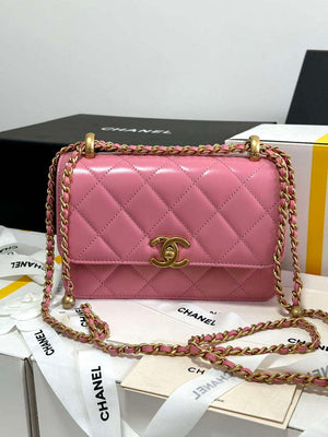 Chanel AS2615 Woc Wallet on Chain with Gold Charm Mini Vintage Calfskin Bag Pink - Default Title - View 1