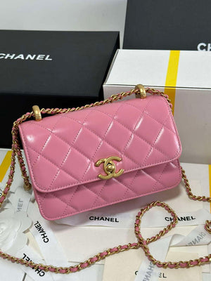 Chanel AS2615 Woc Wallet on Chain with Gold Charm Mini Vintage Calfskin Bag Pink - Default Title - View 3