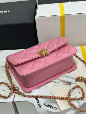 Chanel AS2615 Woc Wallet on Chain with Gold Charm Mini Vintage Calfskin Bag Pink - Default Title - View 7