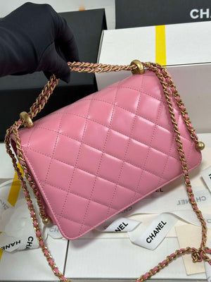 Chanel AS2649 Woc Wallet on Chain with Gold Charm Small Vintage Calfskin Bag Pink - Default Title - View 9