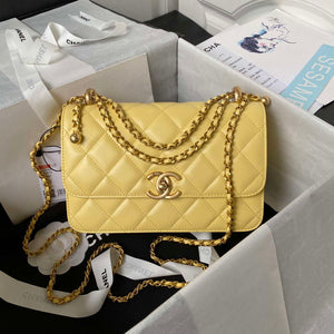 Chanel AS2649 Woc Wallet on Chain with Gold Charm Small Vintage Calfskin Bag Yellow - Default Title - View 1