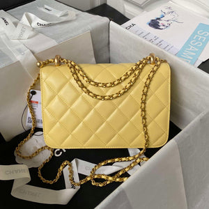 Chanel AS2649 Woc Wallet on Chain with Gold Charm Small Vintage Calfskin Bag Yellow - Default Title - View 2