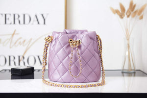 Chanel AS2859 Bucket Bag Shoulder Bag Shiny Grained Calfskin Purple - Default Title - View 1