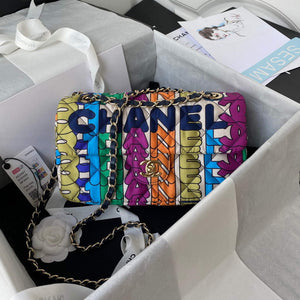 Chanel AS2897 Flap Bag Printed Fabric Gold Tone Metal Multicolor - Default Title - View 1
