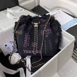 Chanel AS3027 Bucket Bag Printed Denim Gold Black - Default Title - View 1