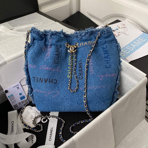 Chanel AS3027 Bucket Bag Printed Denim Gold Blue - Default Title - View 1