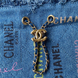 Chanel AS3027 Bucket Bag Printed Denim Gold Blue - Default Title - View 3