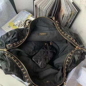Chanel Maxi Bowling Bag Nylon Gros-Grain Gold-Tone Metal AS3093 Black - Default Title - View 7